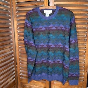 Norm Thompson Mens Sweater Geometric Pattern Wool Blend Crew Neck Long Sleeve M